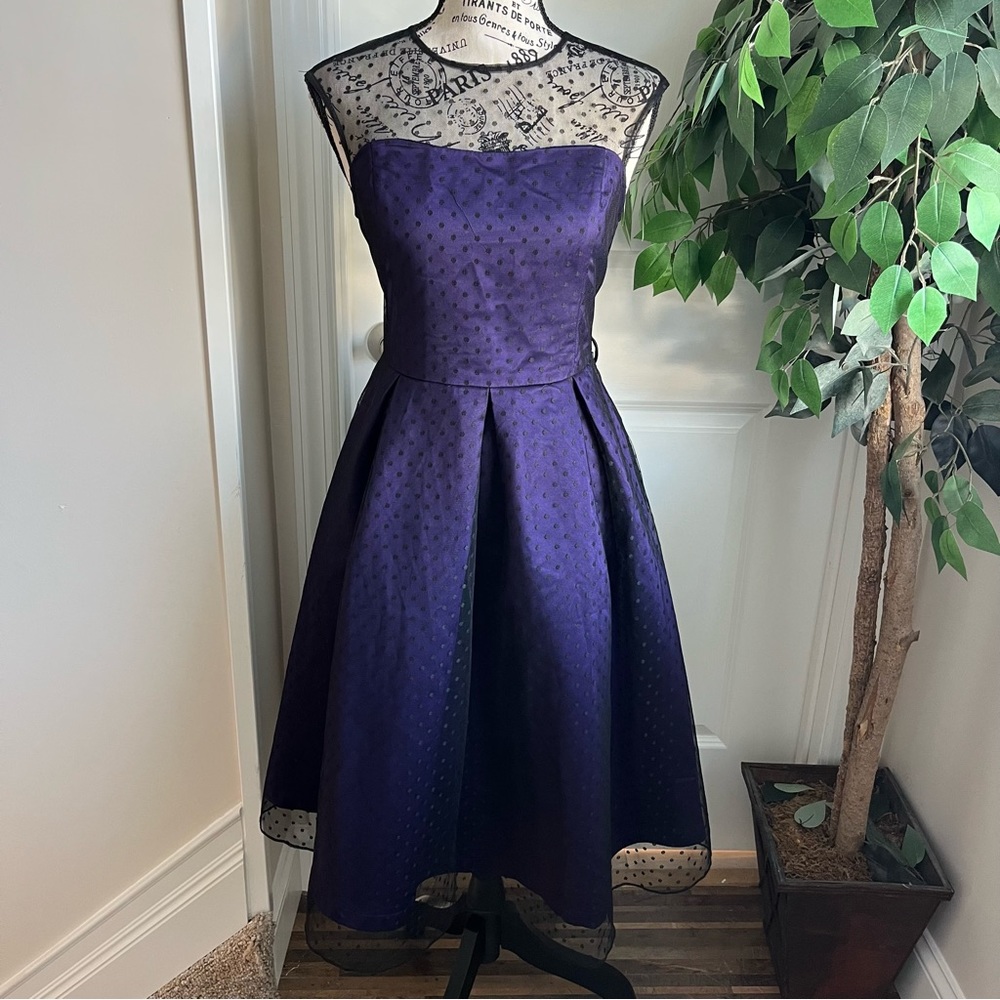 Lindy Bop Mesh Overlay Fit Flare Dress Purple Sz 6
